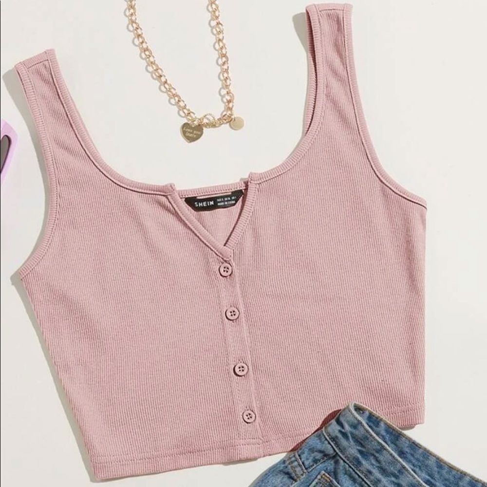 Pink button crop top